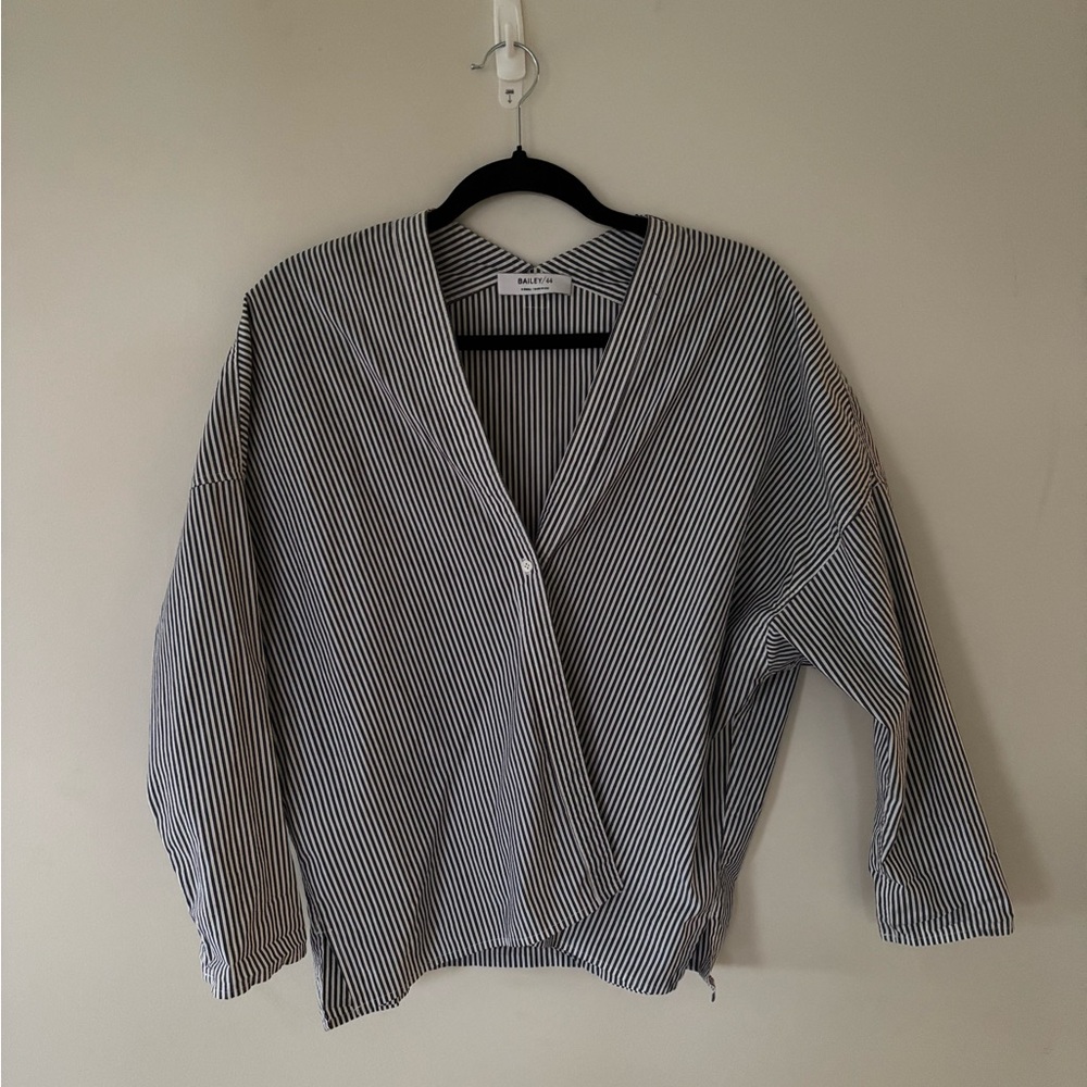 Bailey 44 Black and White Striped V-Neck Top